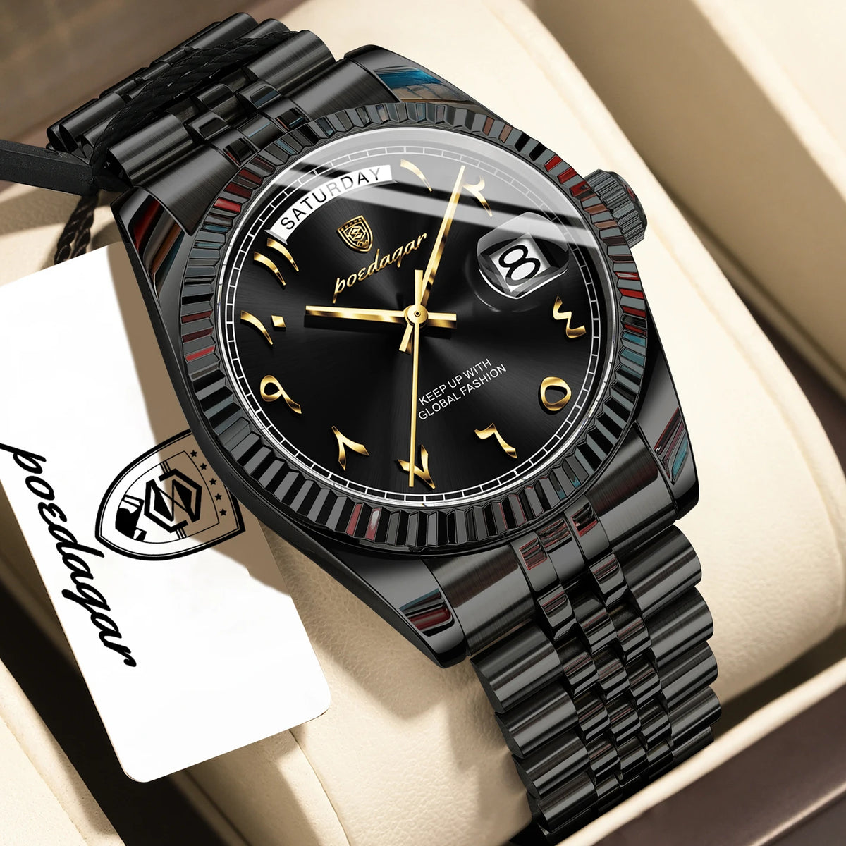 Reloj de pulsera para hombre POEDAGAR, de moda, casual, resistente al agua, de acero inoxidable, con fecha, día de la semana, cuarzo, reloj de negocios para hombre.