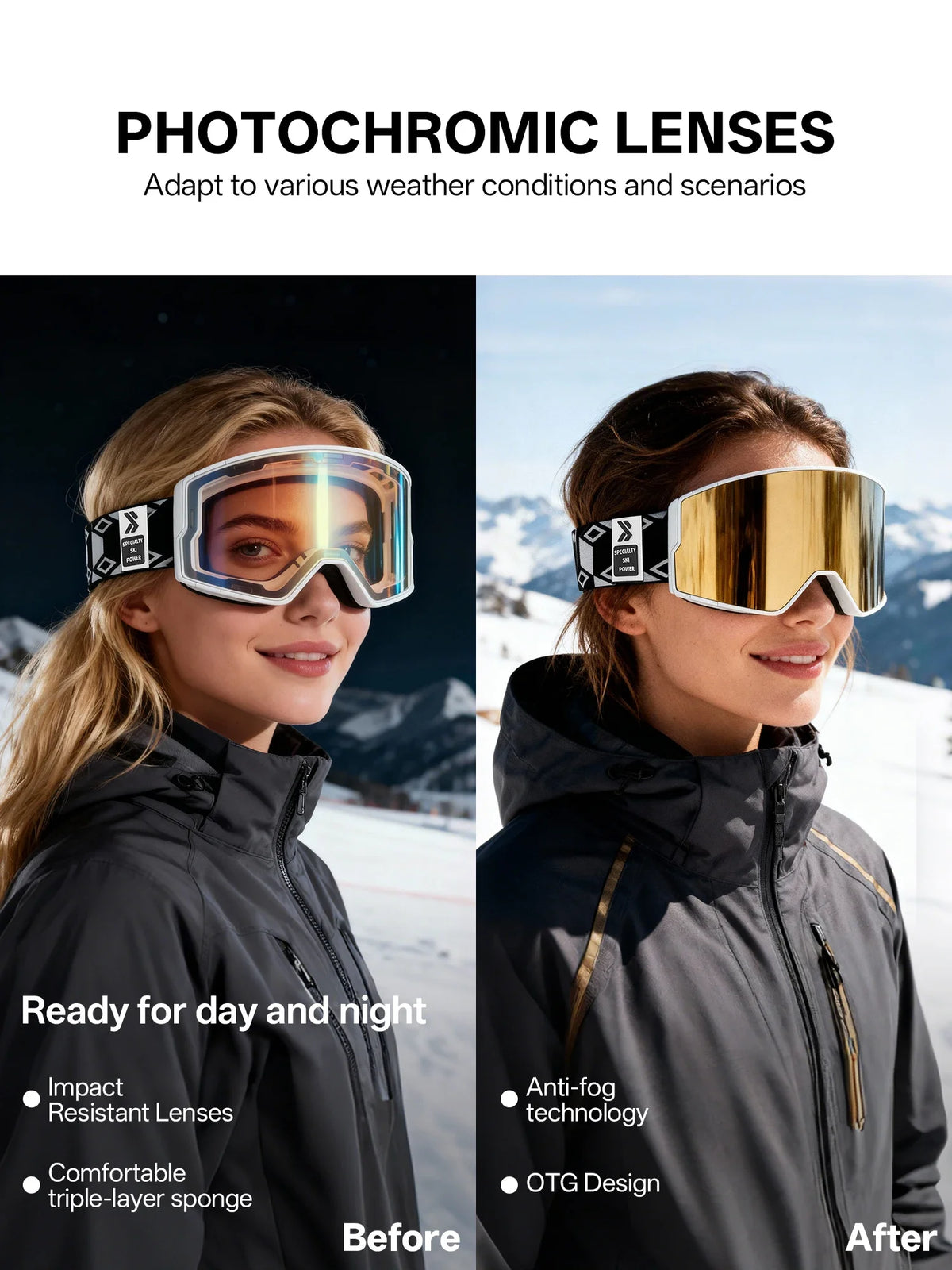 Gafas de Esquí KAPVOE UV400 Antivaho de Doble Capa, Antirreflejos, Resistentes al Viento, para Invierno, Esquí, Snowboard, Deportes de Nieve, Protección para Esquí al Aire Libre
