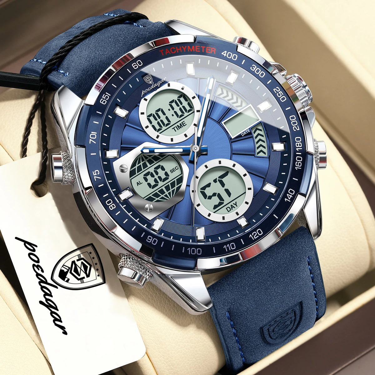 Reloj de pulsera digital para hombre POEDAGAR, de moda, con semana, fecha, alarma, LED, cuarzo, hora dual, luminoso, electrónico, deportivo