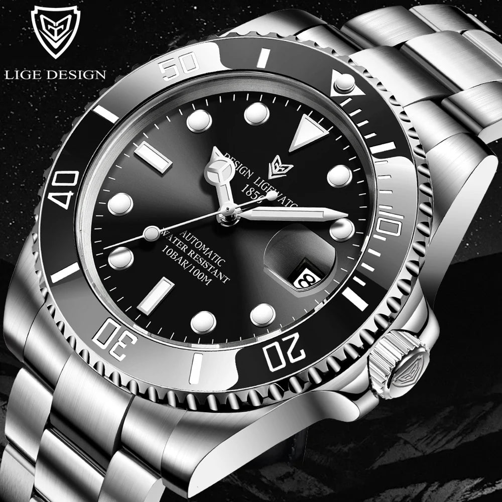 Nuevo reloj mecánico de moda LIGE para hombre, reloj de negocios, reloj automático deportivo resistente al agua para hombre, Relogios Masculino
