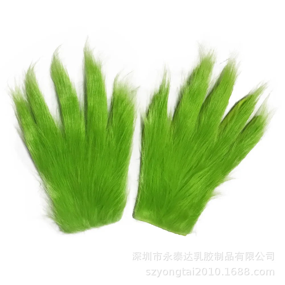 Máscara de monstruo de pelo verde, máscara de Cosplay de monstruo de piel verde, máscara de Halloween, guante de látex de Anime, máscaras Grinch verdes