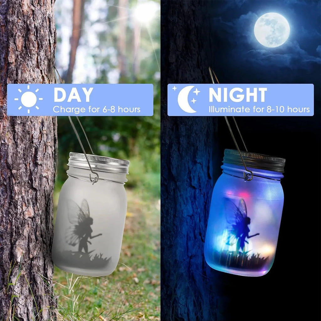 Luces solares de hadas con mariposas, farolillos decorativos para jardín, regalo de cumpleaños, luces LED impermeables para exteriores en frasco de vidrio