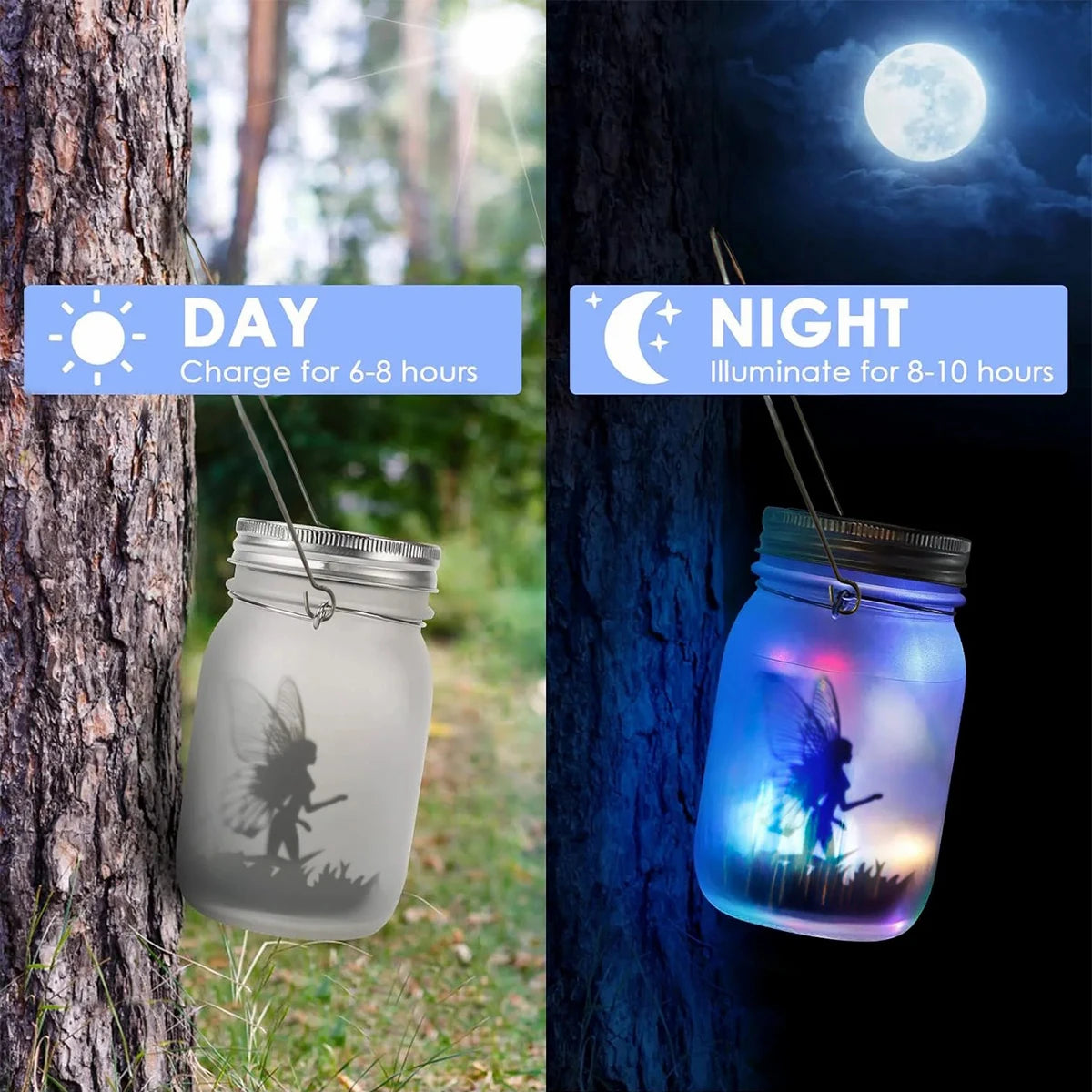 Luces solares de hadas con mariposas, farolillos decorativos para jardín, regalo de cumpleaños, luces LED impermeables para exteriores en frasco de vidrio