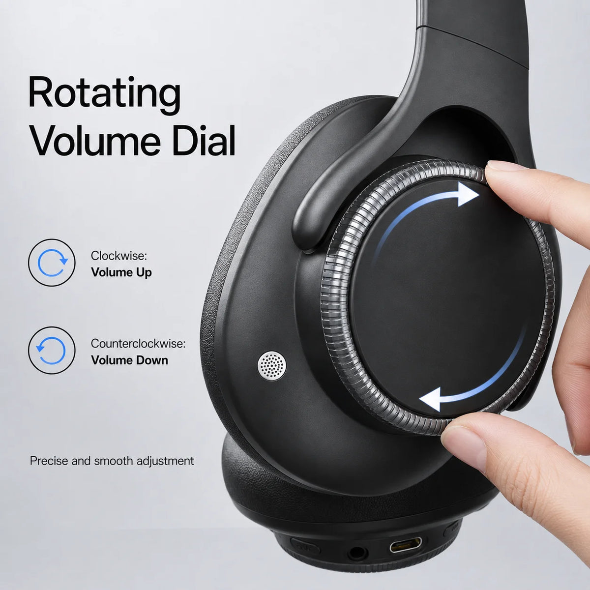 Auriculares inalámbricos Bluetooth 6.0 con ANC (cancelación activa de ruido), controladores de 40 mm, 50 horas de reproducción, control de volumen giratorio y diseño circumaural.