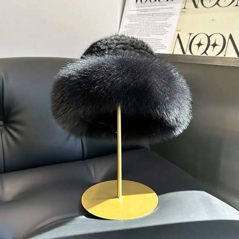 Gorro de piel de visón auténtica para mujer, gorro de pescador a la moda de invierno, gorro de piel de visón Natural con gorros de piel de zorro, gorro de bombardero de punto ruso