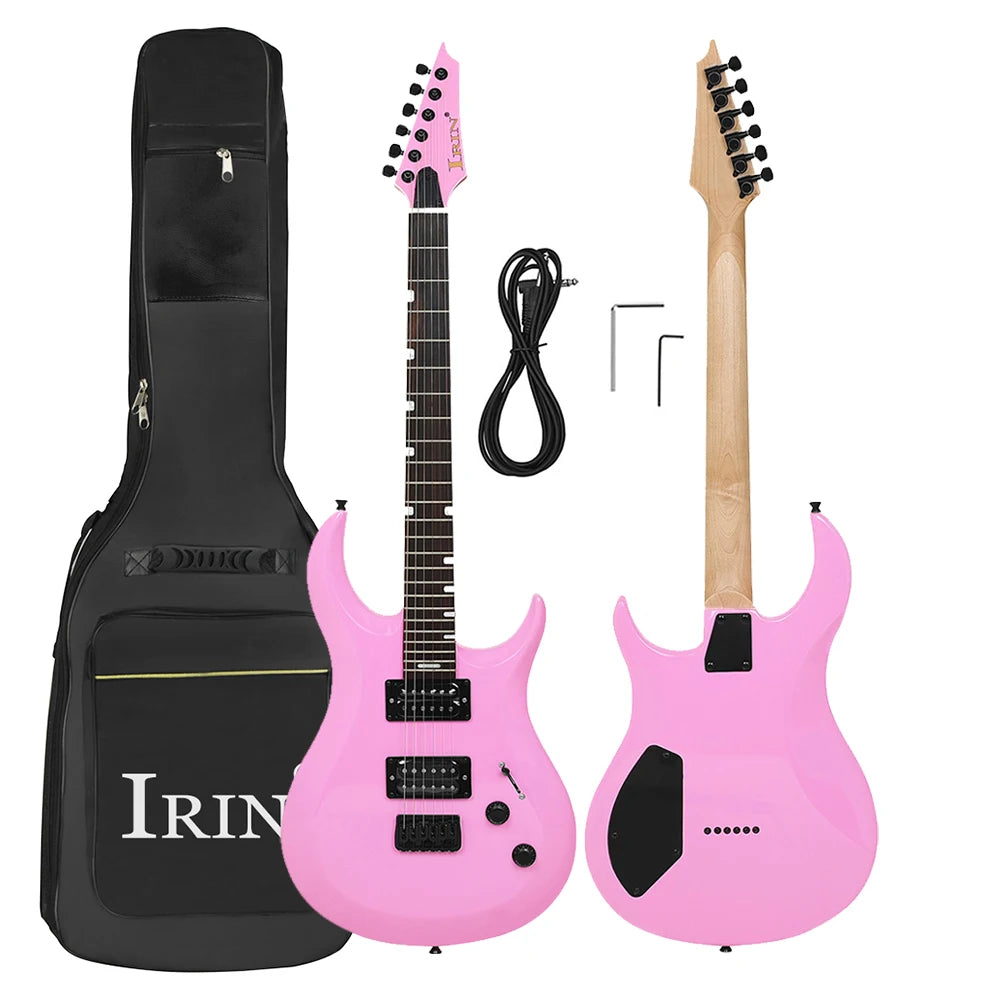 Nueva Guitarra eléctrica IRIN de 24 trastes, 6 cuerdas, cuerpo Oguman, mástil de arce, Guitarra eléctrica colorida con Cable de conexión de llave de bolsa