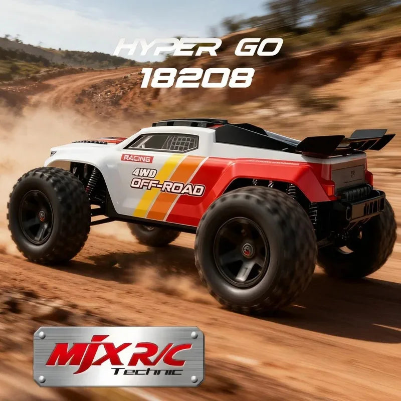 MJX HYPER GO 1:18 4WD 50km/h 18208 Coche de Control Remoto de Alta Velocidad, Monster Truck, Vehículo Todoterreno de Doble Carcasa, Coche de Juguete para Niños RTR