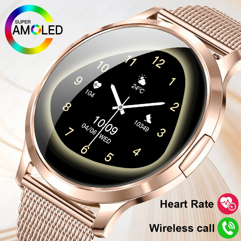 LIGE New Smart Watch Women Ultra-thin AMOLED HD Screen Sport Fitness Bracelet Custom Watch Face Bluetooth Call Luxury Smartwatch
