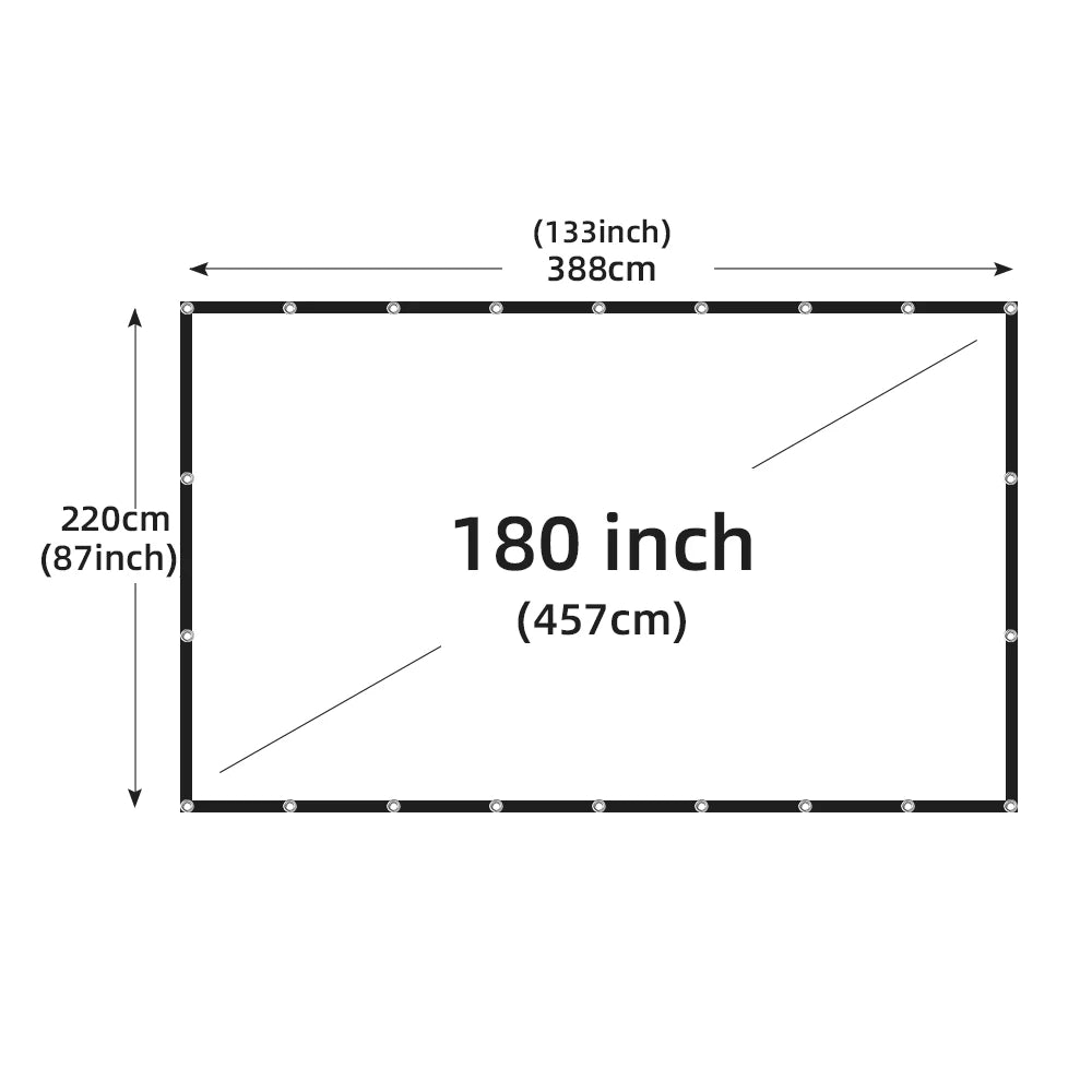 Pantalla de proyección plegable con marco negro, formato 16:9, 180 pulgadas.