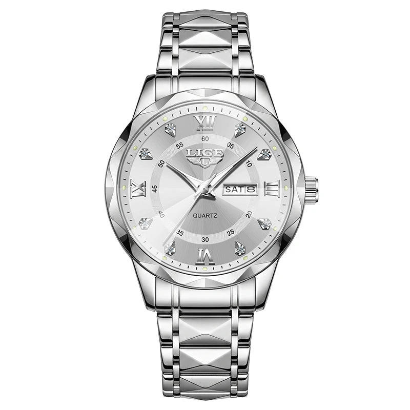 Reloj de pulsera LIGE para hombre, marca de lujo, resistente al agua, luminoso, con fecha y día, de cuarzo y acero inoxidable.