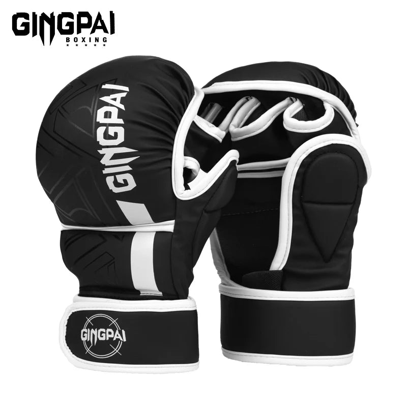 GINGPAI-guantes de boxeo profesionales MMA, Sanda, medio dedo, lucha, Muay Thai, mujeres, hombres, niños, entrenamiento, saco de arena para adultos