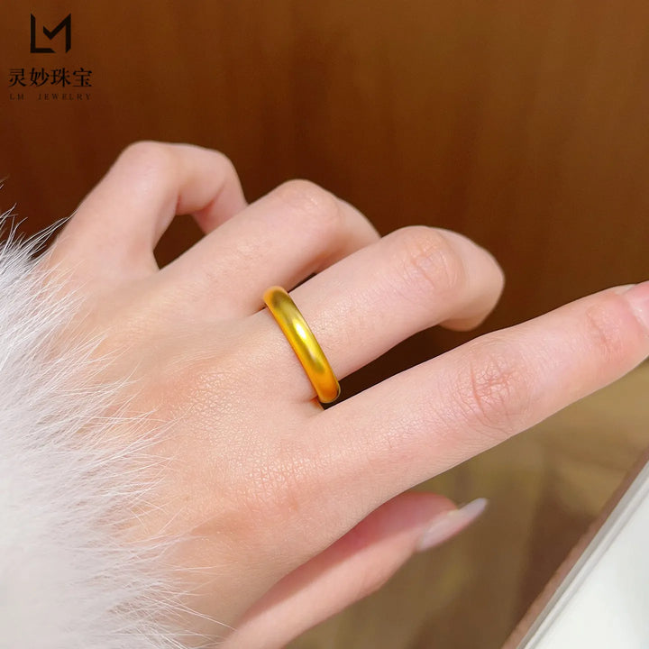 Anillo Festivo Cynlo para Mujer, Oro 24K AU999 - Anillo de Cien Bendiciones, Banda Lisa Estilo Chino, Estilo Festivo