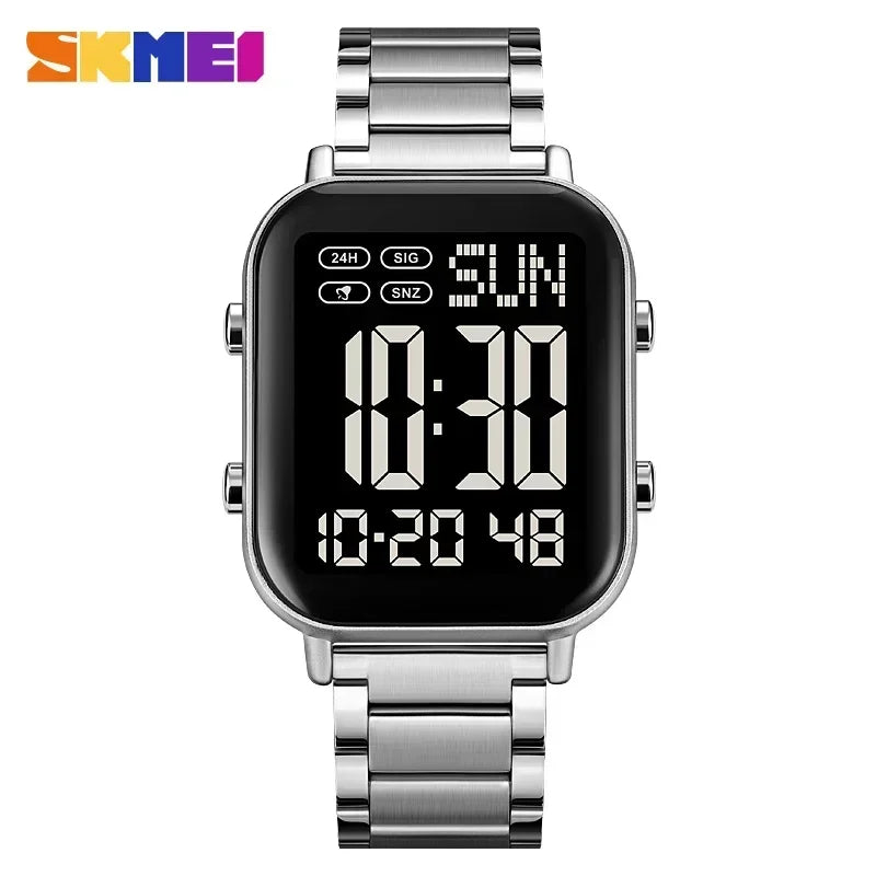 SKMEI 2259 Luxury Waterproof Sport Electronic Mens Wristwatch EL Display Stainless Steel Digital Watch for Men 1859 Reloj Hombre