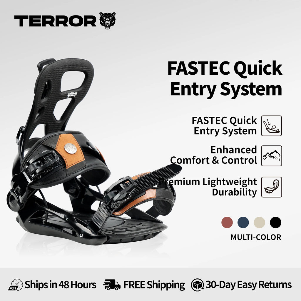 Fijaciones de Snowboard de Entrada Rápida, Entrada Trasera, Sistema de Fijación Rápida FASTEC, Correas de Cuero EVA con Absorción de Impactos, para Principiantes, Intermedios y Todoterreno