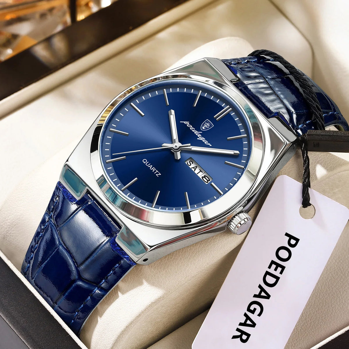 POEDAGAR Luxury Man Watch Waterproof Luminous Date Week Men Watch Simple Business Quartz Leather Men's Watches Relogio Masculino