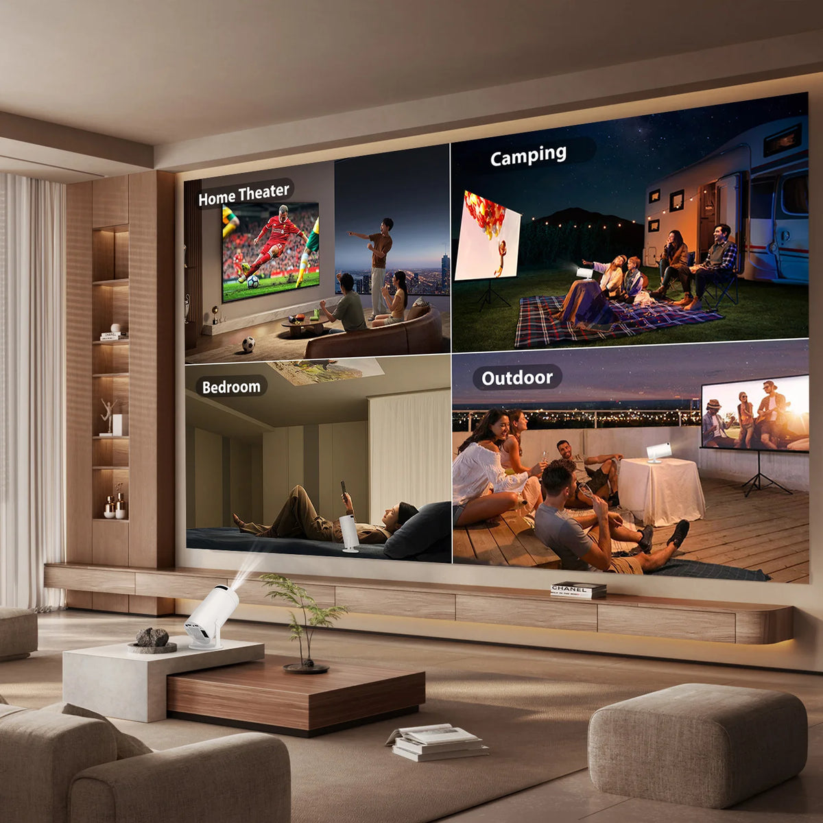 Mini proyector portátil con resolución nativa de 720p, compatible con 4K y 1080p, proyección Full HD en pantalla grande, conexión WiFi, ideal para el cine en casa, proyector inteligente con sistema Android.