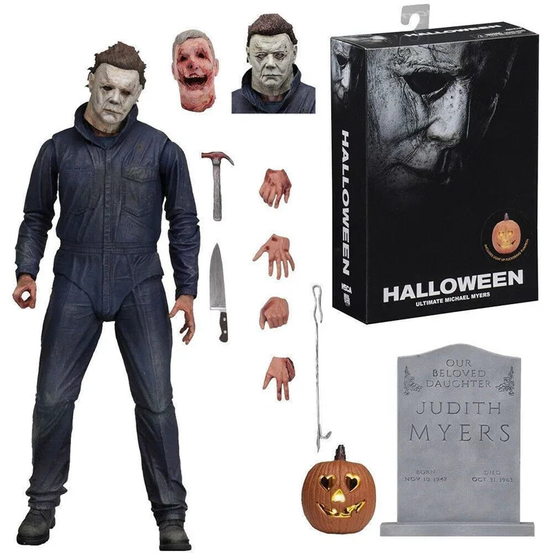 Figura de Michael Myers de NECA con LED, Figura de Acción Ultimate de Halloween, Figura de Freddy Jason Voorhees, Modelo de Sangre, Juguetes, Regalo de Halloween