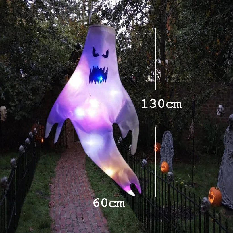 Fantasma colgante de Halloween, fantasma luminoso LED, regalo para niños, accesorios de fiesta aterradores, decoraciones colgantes para Bar y patio al aire libre para el hogar
