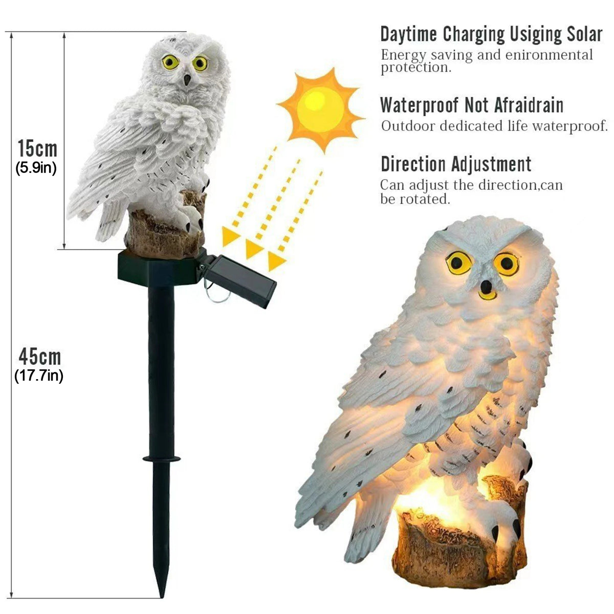 2 Packs Outdoor LED Owl Lawn Lamps Solar Garden Stake Light Plug-In Courtyard Ground Solar Energy Decoration