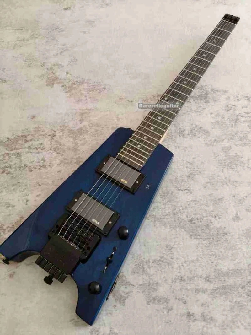 NUEVA Guitarra Eléctrica Sin Cabeza Spiri Trans Blue, Puente Tremolo, Herrajes Negros, Mástil de Arce, Diapasón de Palisandro