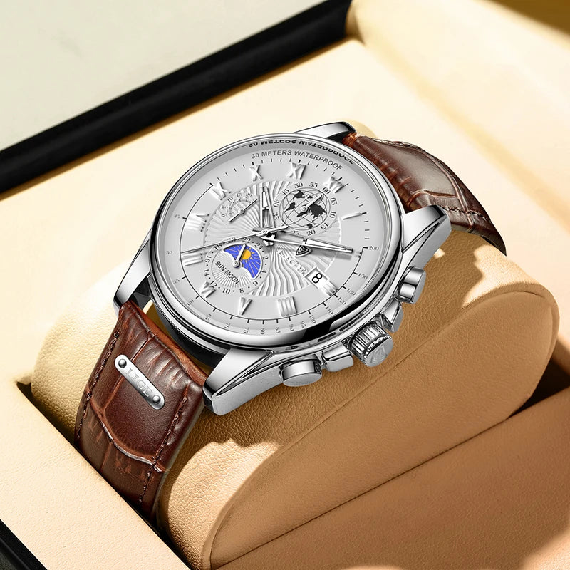 Reloj de hombre LIGE 2026, reloj de pulsera de lujo de marca superior, reloj de cuarzo con correa de piel, reloj deportivo impermeable para hombre + caja