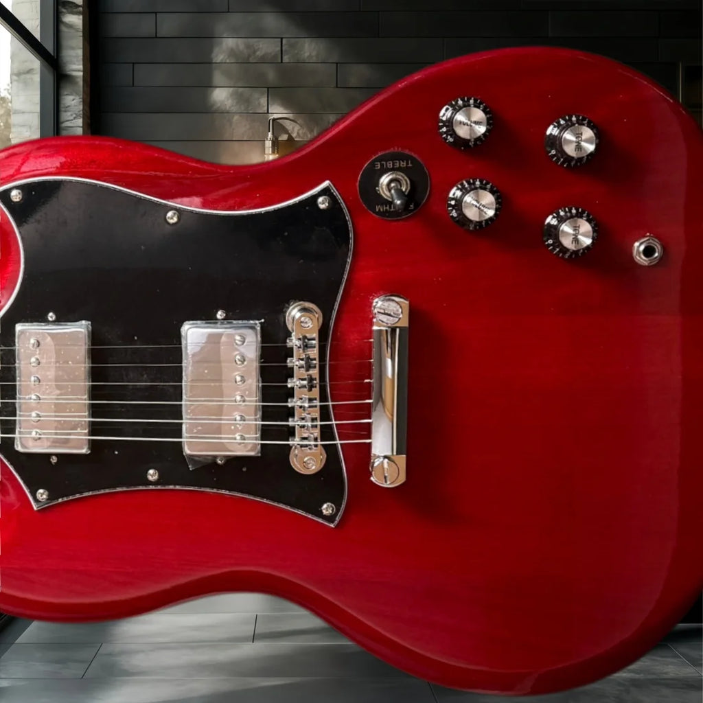 Guitarra Red Rock con Mástil de Palisandro y Puente Fijo, Instrumento de Cuerda de Nivel Básico para Aficionados a la Música