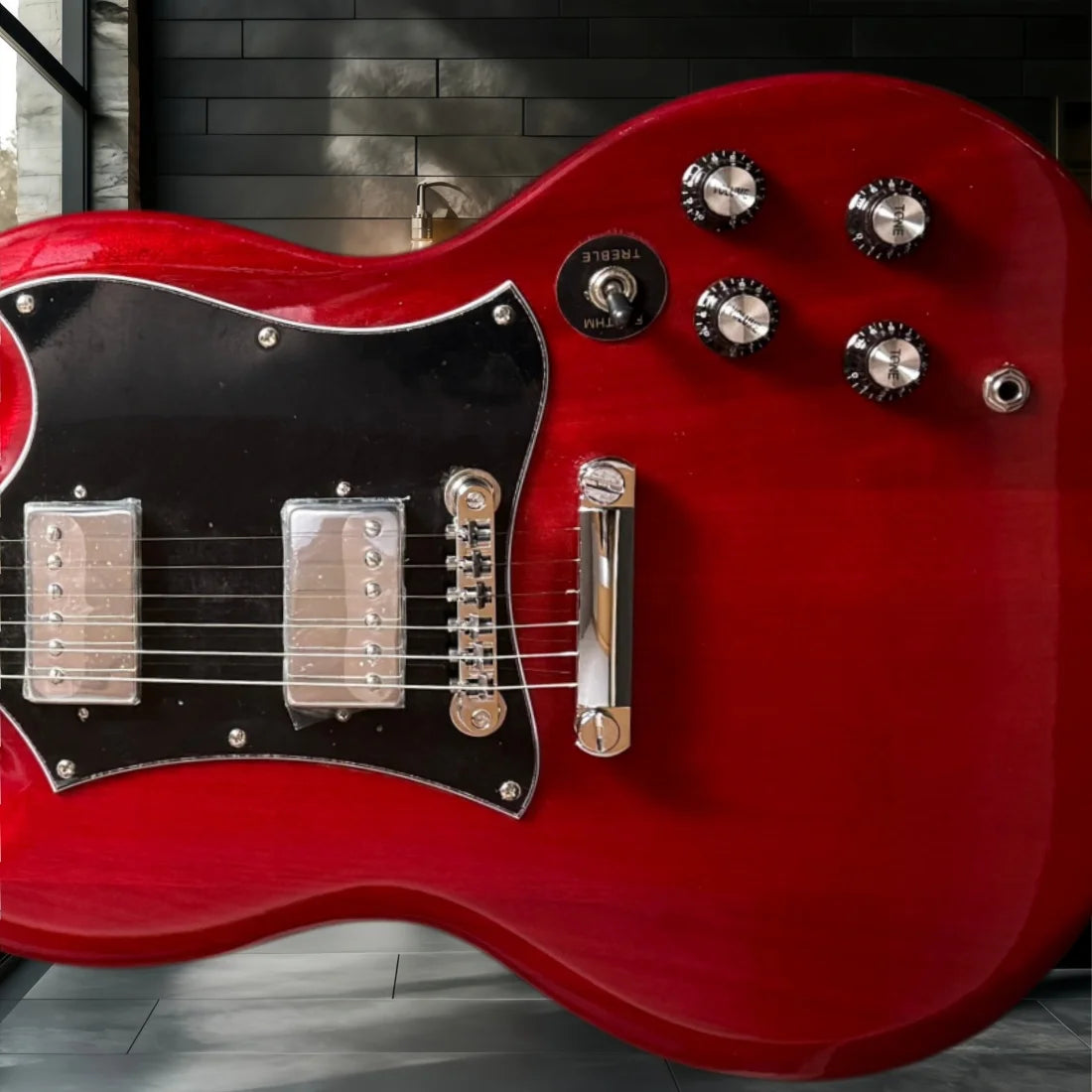 Guitarra Red Rock con Mástil de Palisandro y Puente Fijo, Instrumento de Cuerda de Nivel Básico para Aficionados a la Música
