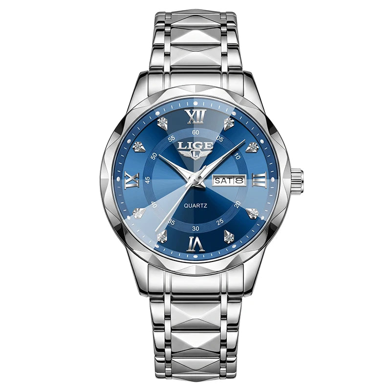 Reloj de pulsera LIGE para hombre, marca de lujo, resistente al agua, luminoso, con fecha y día, de cuarzo y acero inoxidable.