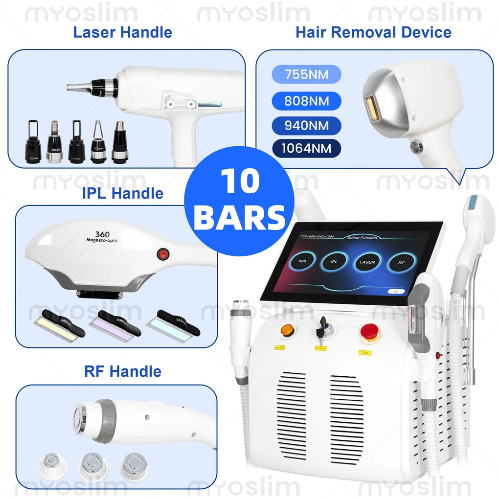 Máquina de Depilación Láser de Diodo 4 en 1, la Más Nueva, Pico 808, Peeling de Carbono, RF, IPL, Nd Yag, Picosegundo, Opt, Eliminación de Tatuajes