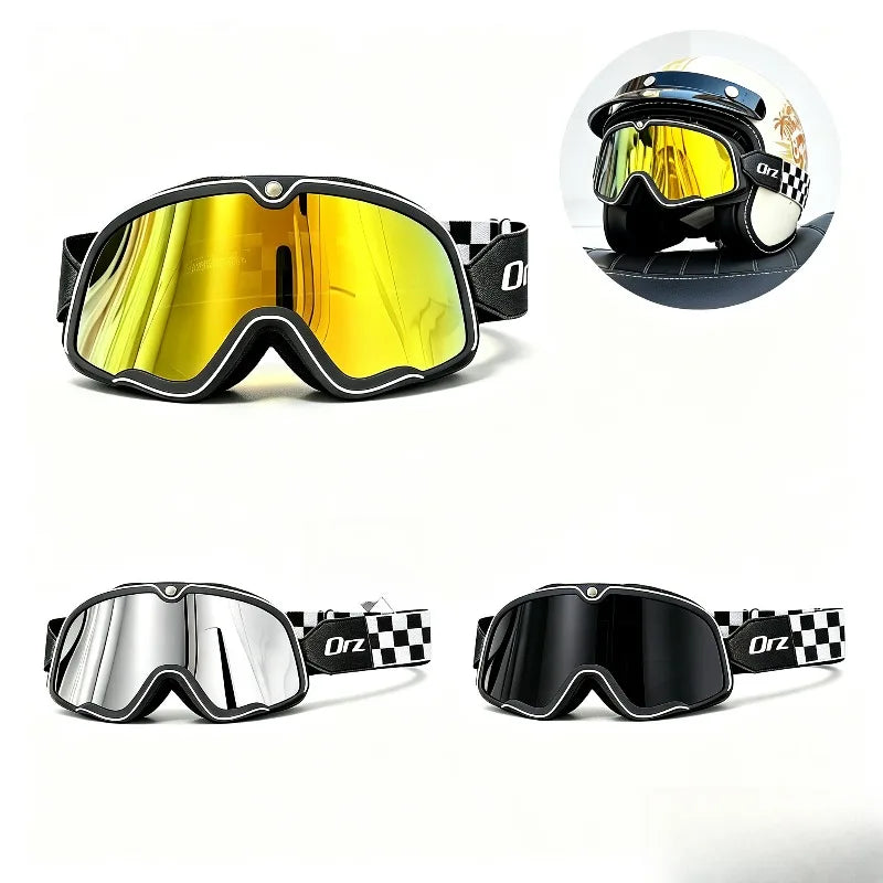 Gafas de viento retro Orz, gafas de motocicleta, gafas de viento retro a prueba de arena, para conducción todoterreno, casco 3/4.