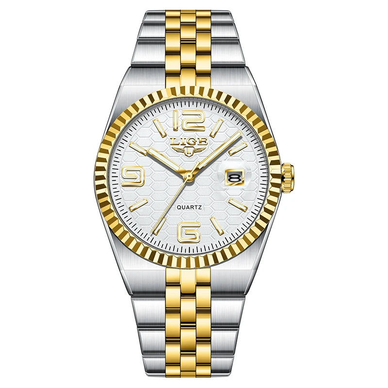 Reloj de pulsera de cuarzo LIGE para hombre, esfera de panal color azul Tiffany, luminoso, resistente al agua 3ATM, reloj de negocios para hombre