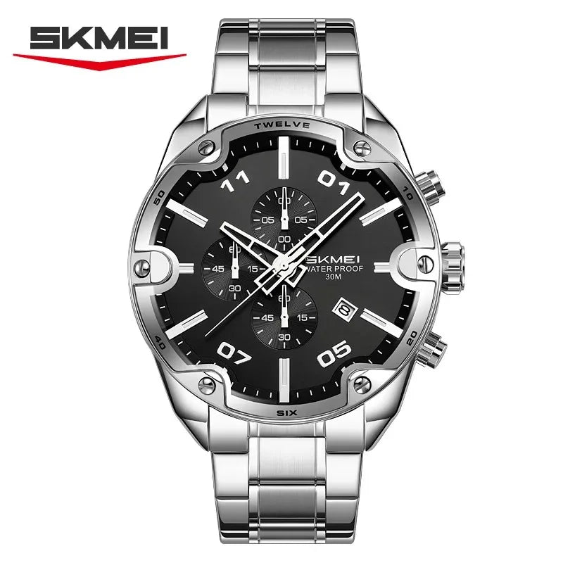 SKMEI 9387 Luxury Men Watch Business Wristwatch Fashion Casual Quartz Wrist Watch Stainless Steel Waterproof Chronograph Date