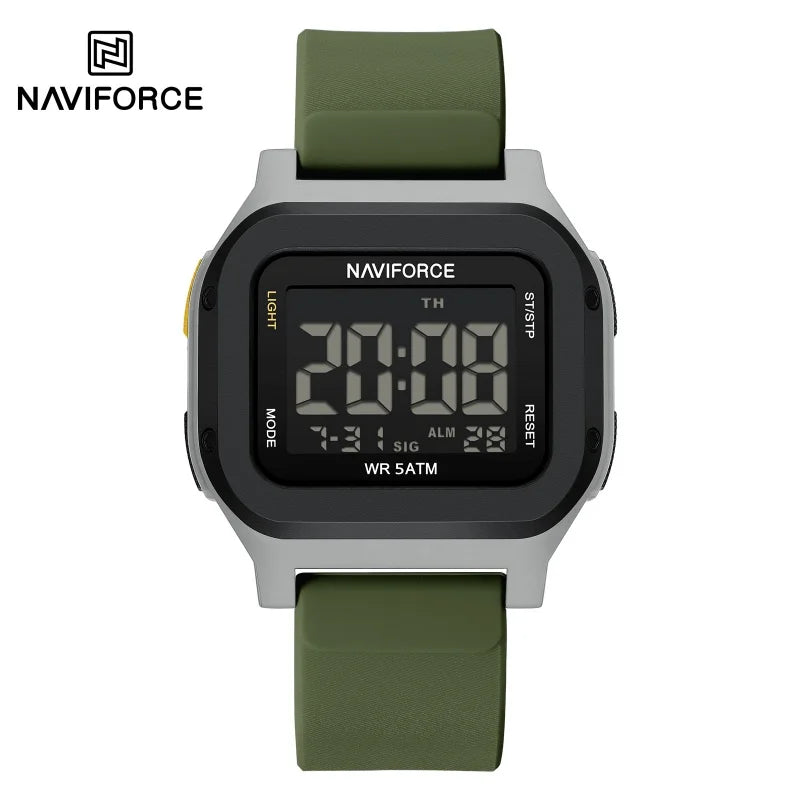 Reloj digital LCD deportivo para hombre NAVIFORCE, resistente al agua 50M, fecha automática, luminoso, correa de silicona suave, tendencias para hombre, reloj de pulsera diario para exteriores
