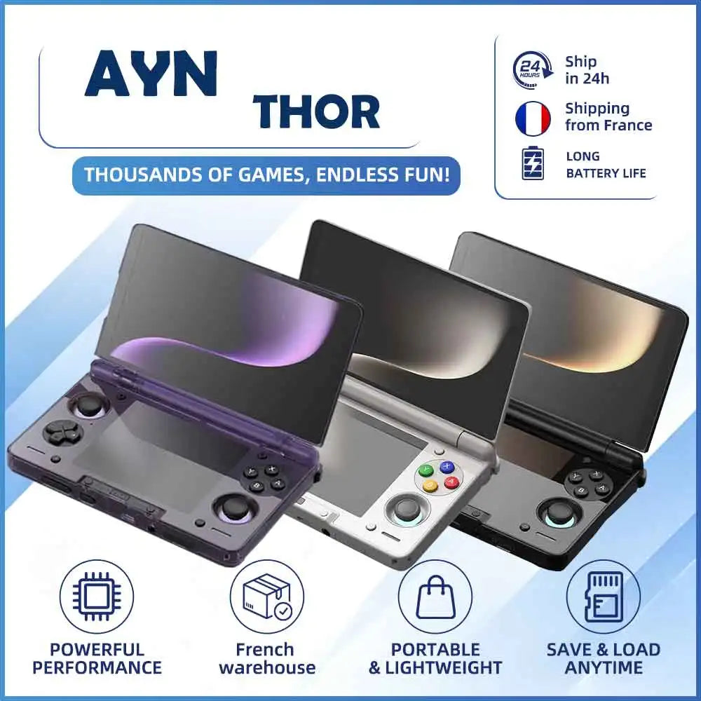 Consola de videojuegos portátil AYN Thor tipo concha, pantalla OLED dual, Snapdragon 8 Gen2, Android, consola de juegos retro portátil plegable con refrigeración activa