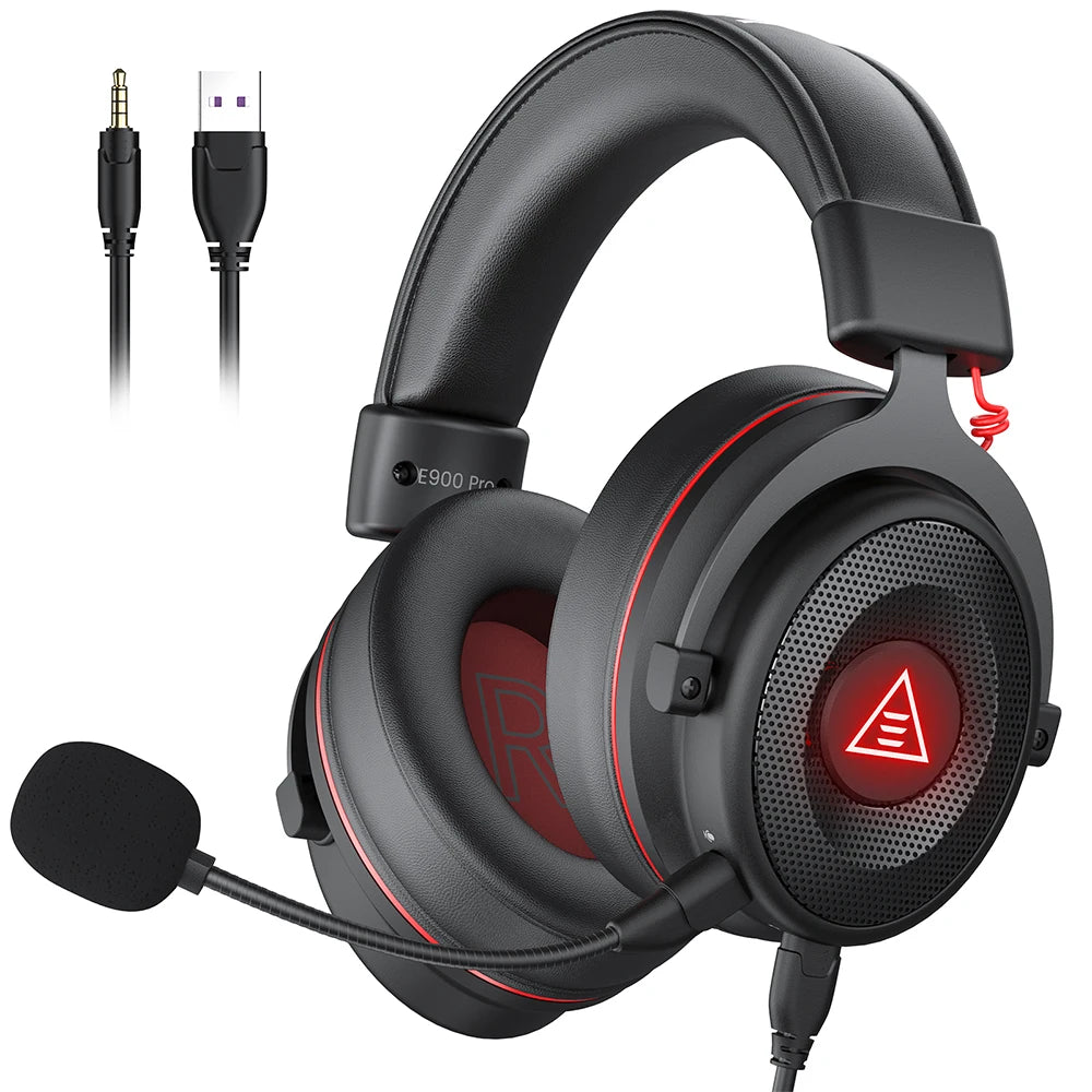 EKSA E900 Pro Gaming Headphones 7.1 Surround Wired Headset 50mm Drivers Detachable Mic USB 3.5mm LED Lighting PC PS4 PS5 Xbox