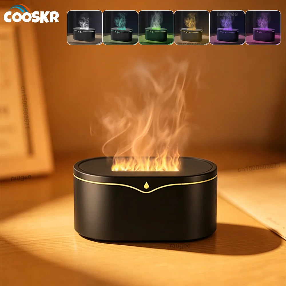 Humidificador de Aire con Aroma, Humidificador con Efecto de Llama, Mini Humidificador de Aceites Esenciales para el Hogar, Difusor de Fragancias con Luz LED