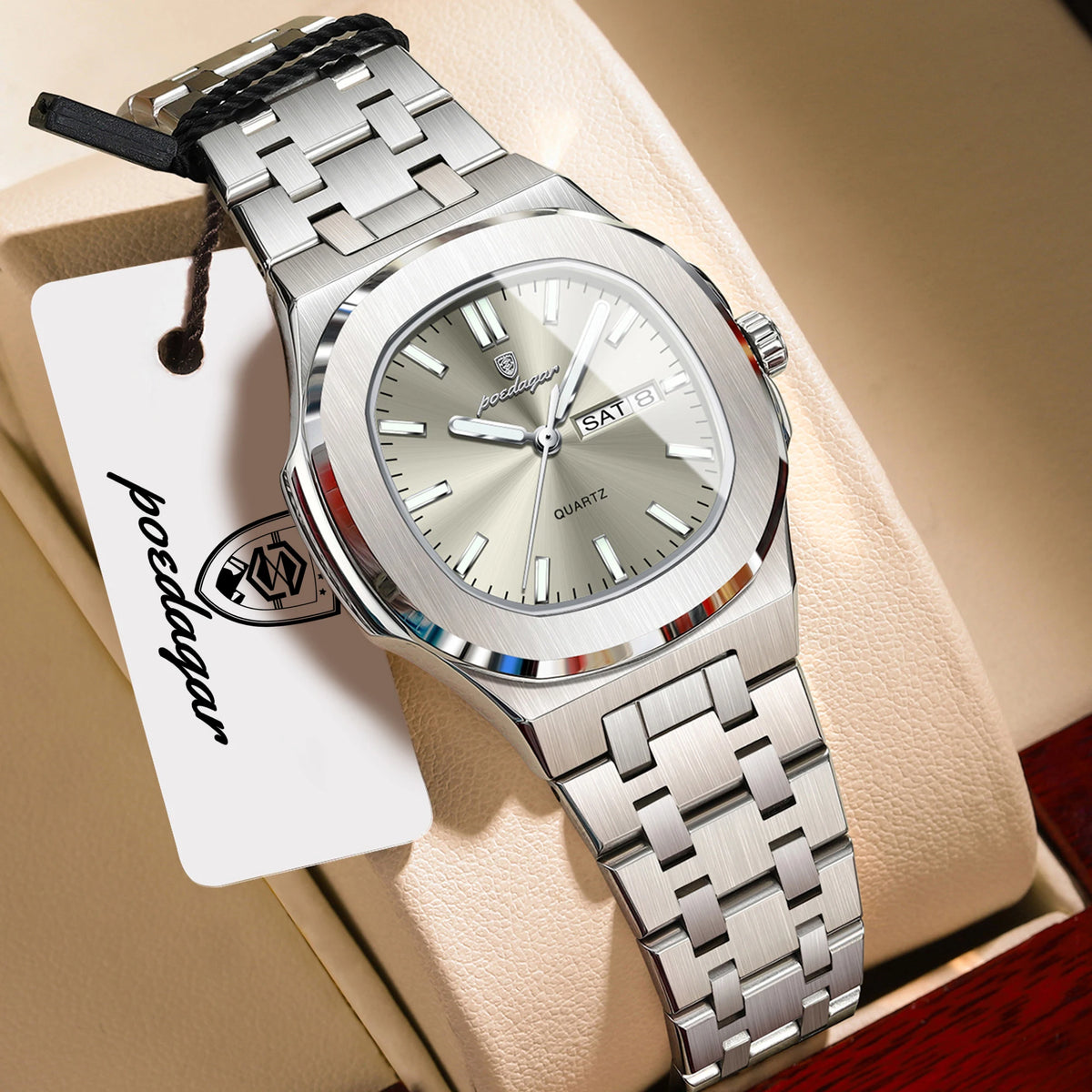 Reloj de pulsera de moda POEDAGAR para mujer, luminoso, resistente al agua, con fecha y día, de cuarzo, elegante, de acero inoxidable, reloj para mujer, regalo