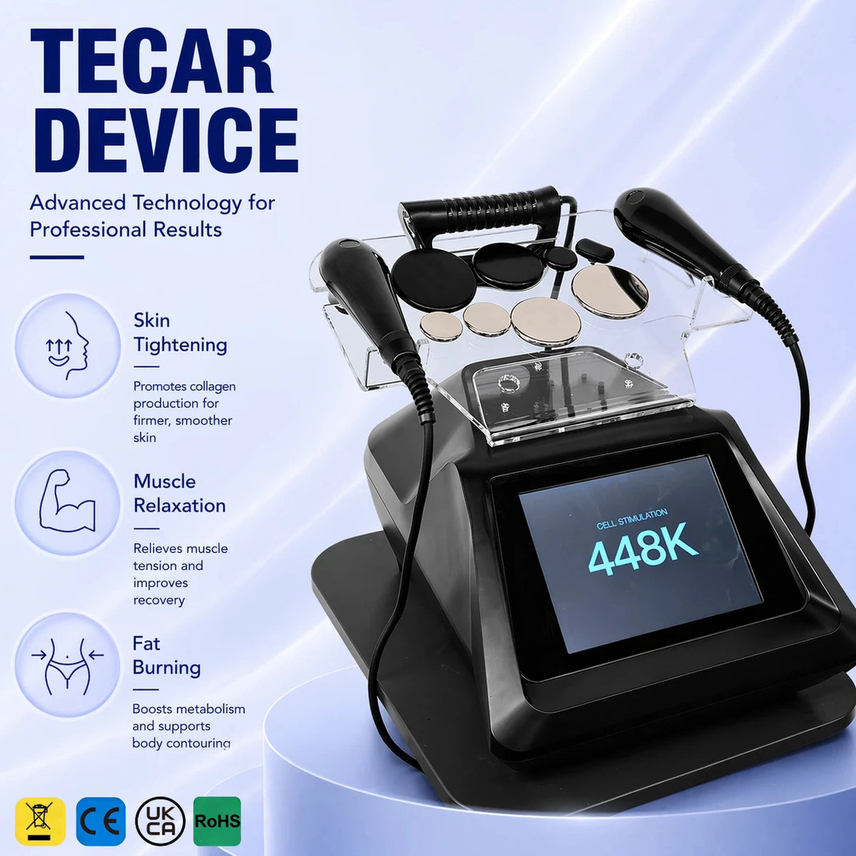 Dispositivo de Terapia Térmica Tecar, Máquina de Fisioterapia con Radiofrecuencia, Equipo de Terapia de Calor, Alivio del Dolor, Belleza, Adelgazamiento, Masaje Corporal Profesional 448K