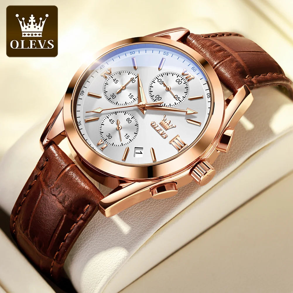 Reloj multifuncional para hombre OLEVS 2872, reloj clásico con correa de piel para hombre