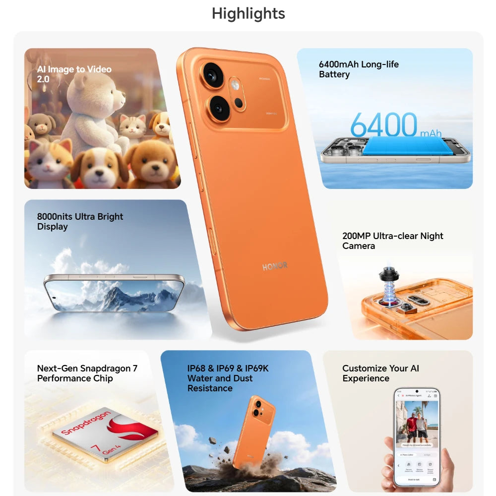 HONOR 600 5G, Versión UE, Smartphone 5G, Cámara nocturna ultra clara de 200MP, OIS, Batería de 6400mAh, IP68 IP69 IP69K, Pantalla ultra brillante de 8000 nits, Doble tarjeta