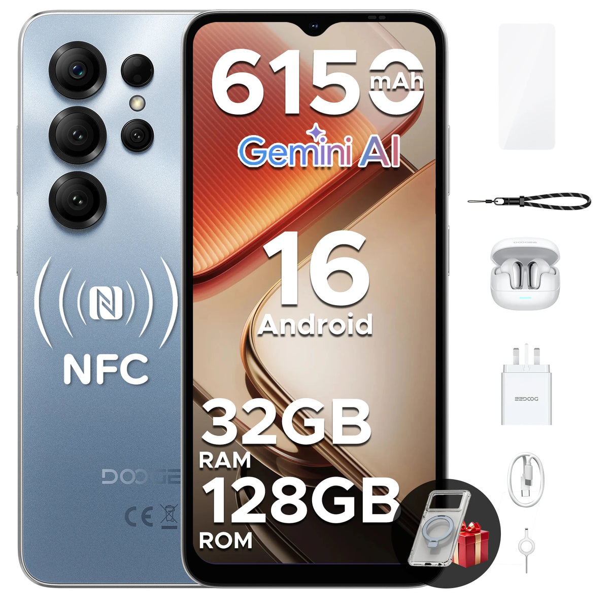 Smartphone Android DOOGEE Note56X Pro VIP Edition 16" Batería 6150 mAh 32 GB RAM (4 + 28) 128 GB ROM Compatible con Google Pay