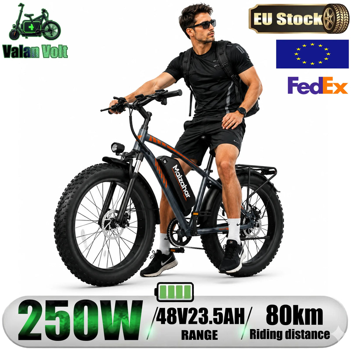 Malzahar DZ-F01 48V 23.4Ah Electric Bike Adult 26*4 Inch Fat Tire 7 Speed Assistance Mode Range 60-80Km Mountain Bike 250W Motor Removable Lithium Electric Bicycle Disc Brake All Terrain Snow Sand Beach Road off-Road C
