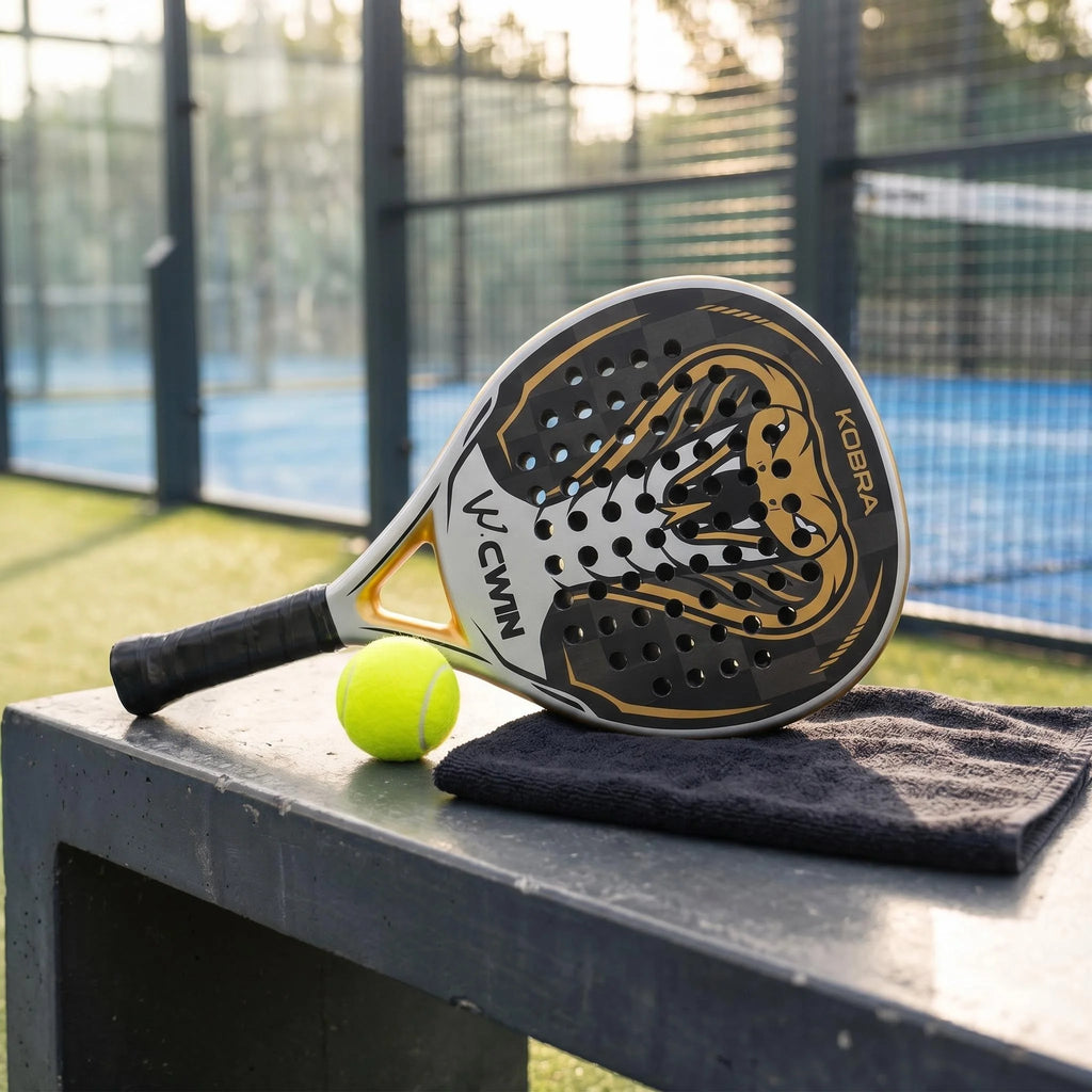 Raqueta de Pádel KOBRA 24K de Fibra de Carbono, Ligera, 38 mm de Grosor, Raqueta Profesional de Tenis de Pádel con Textura de Cabeza de Serpiente Dorada, Absorción de Impactos