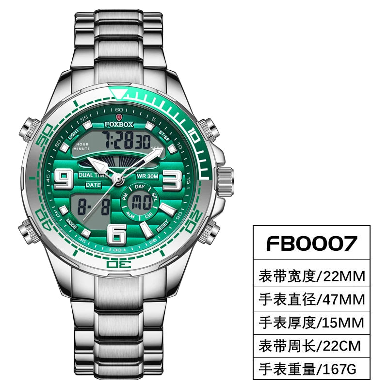 Reloj digital militar FOXBOX para hombre, resistente al agua, reloj de pulsera de cuarzo LED, reloj deportivo, reloj grande para hombre, Relogios Masculino + caja
