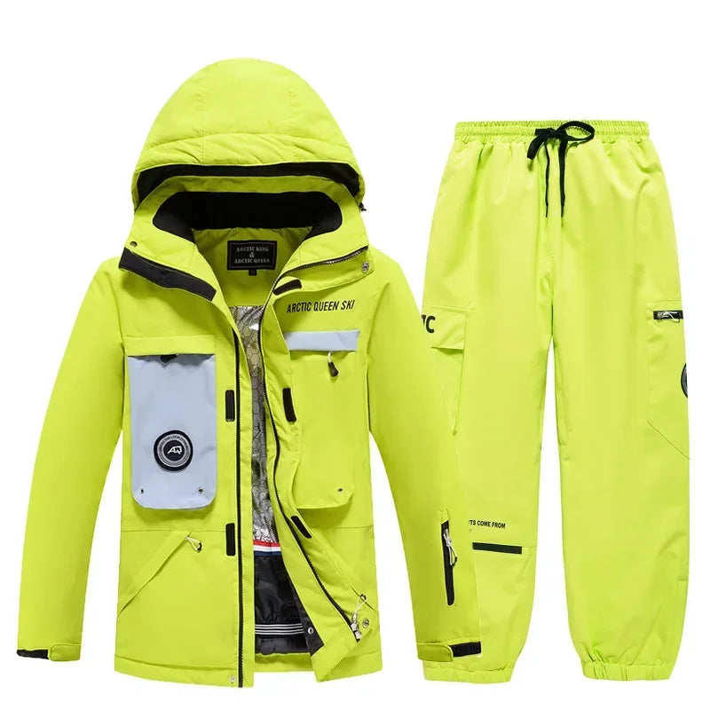 Conjuntos de Trajes de Nieve para Hombre y Mujer, Ropa de Snowboard, Ropa de Invierno para Exteriores, Sudadera con Capucha, Traje Impermeable, Chaqueta de Esquí + Pantalones