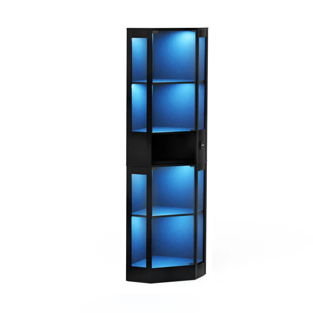 Vitrina expositora moderna de cristal de 5 niveles, estantería con iluminación LED y puerta de vidrio, mueble de almacenamiento multicapa, estante de exhibición a prueba de polvo
