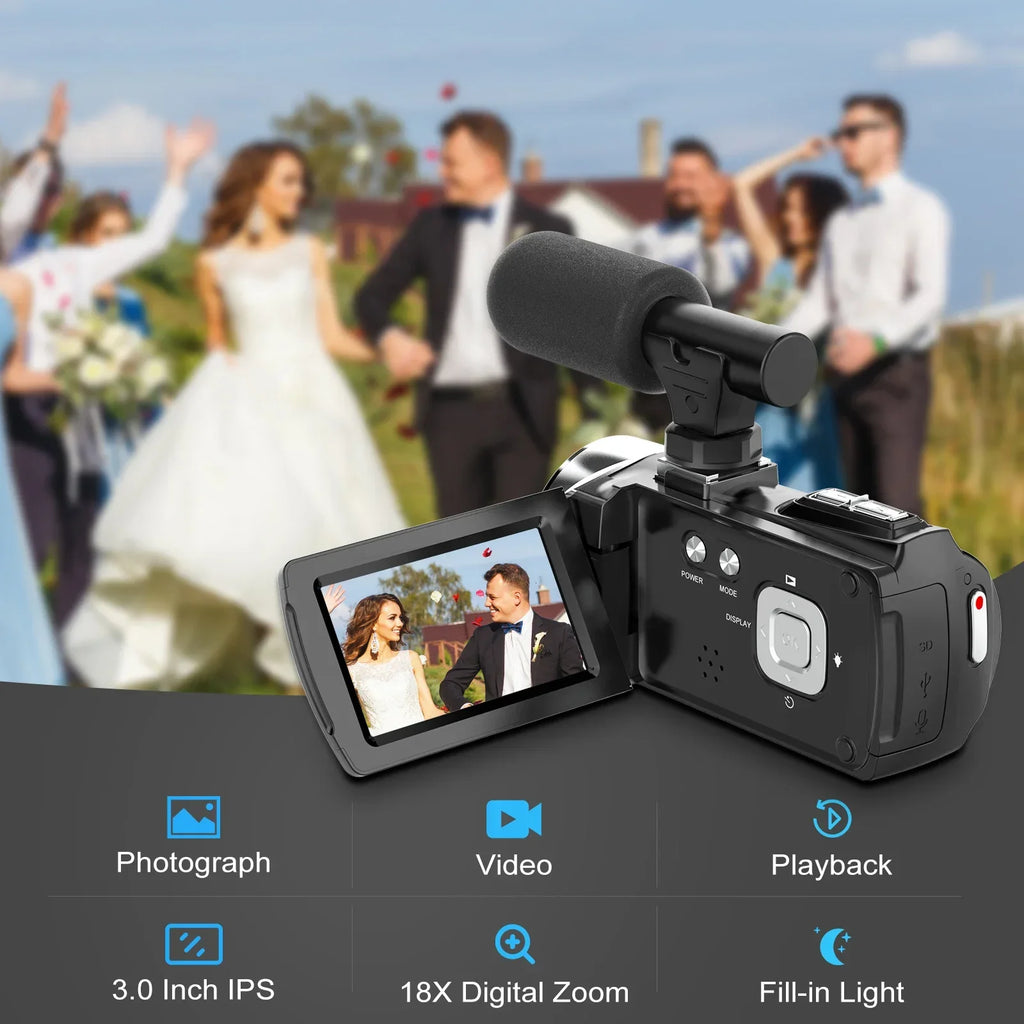 Videocámara 4K con micrófono, cámara de vídeo infrarroja Vlogging con Zoom 18X para Youtube, grabadora Digital portátil de 48MP, transmisión en vivo