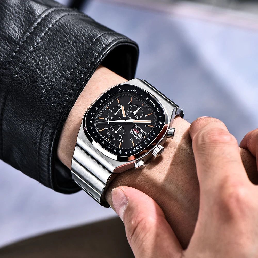 Reloj cronógrafo cuadrado para hombre PAGANI DESIGN con movimiento japonés Miyota OS000, cristal de zafiro, resistente al agua y correa de acero inoxidable, reloj deportivo de pulsera