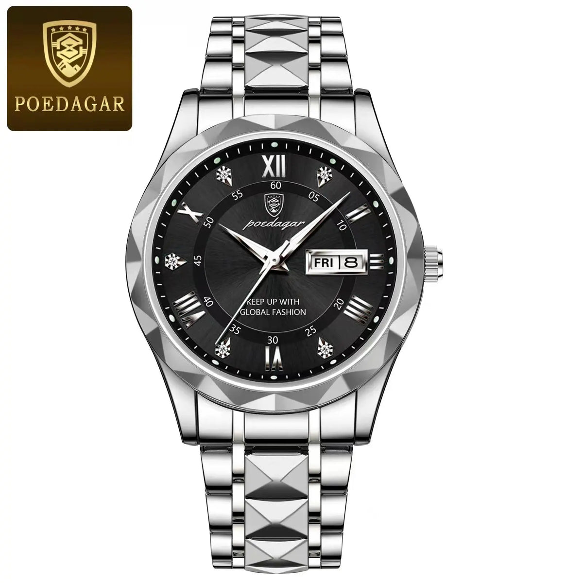 Reloj de pulsera POEDAGAR de lujo para hombre, resistente al agua, de acero inoxidable, luminoso, para hombre, fecha, semana, reloj deportivo de cuarzo para hombre