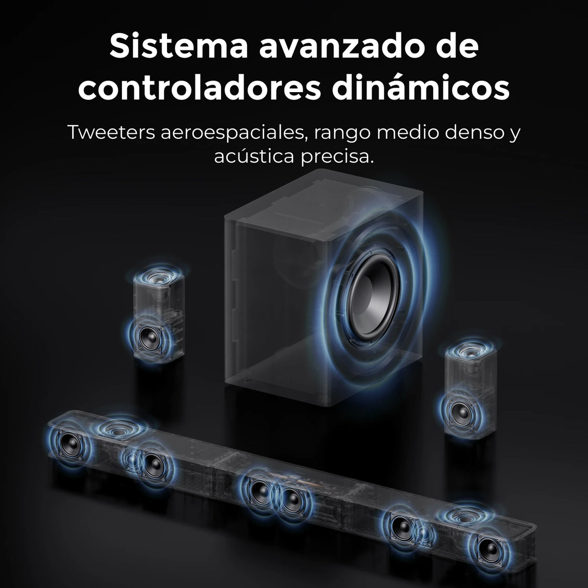 ULTIMEA Skywave X60 Barre de Son TV 7.1.4 Canaux de 840 W avec Dolby Atmos, Système de Son Surround avec Caisson de Basses Sans Fil de 8" et 2 Enceintes Surround Sans Fil, HDMI eARC, Contrôle via Application